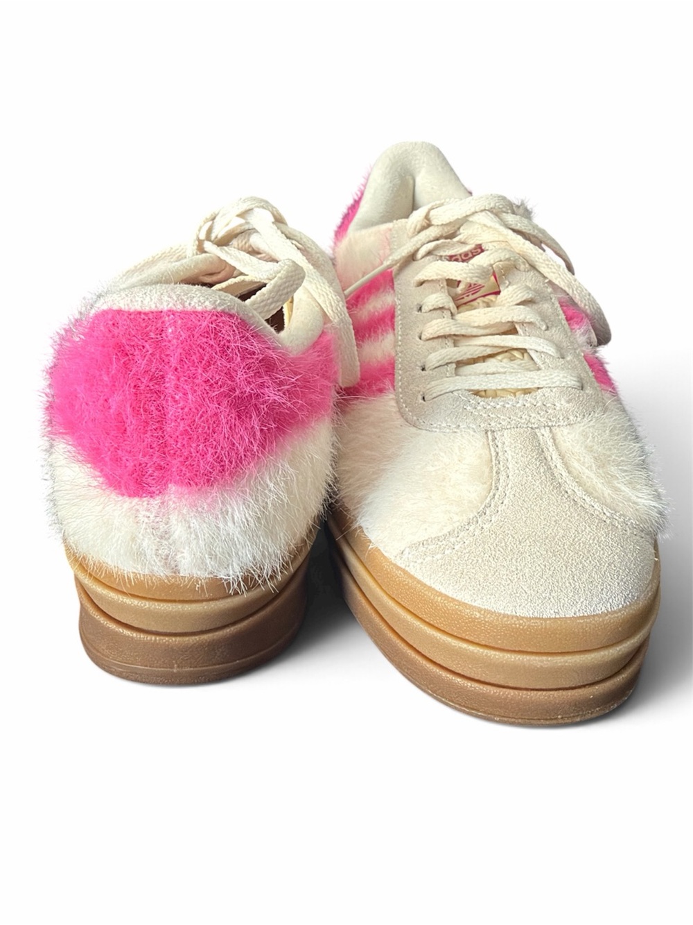 adidas Cream and Hot Pink Furry Platform Sneakers